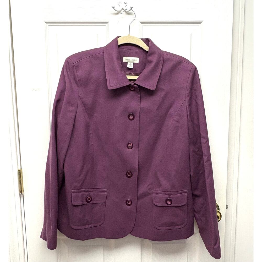 Appleseed's Purple 100% Wool Blazer, Lined, Front Flap Pockets, Women's Size 14